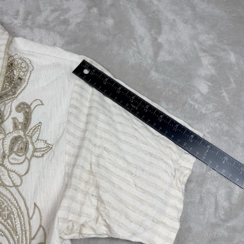 Faith by Celia Forrester Embroidered Linen Blend Floral Blouse Boho Artwear - Picture 9 of 10